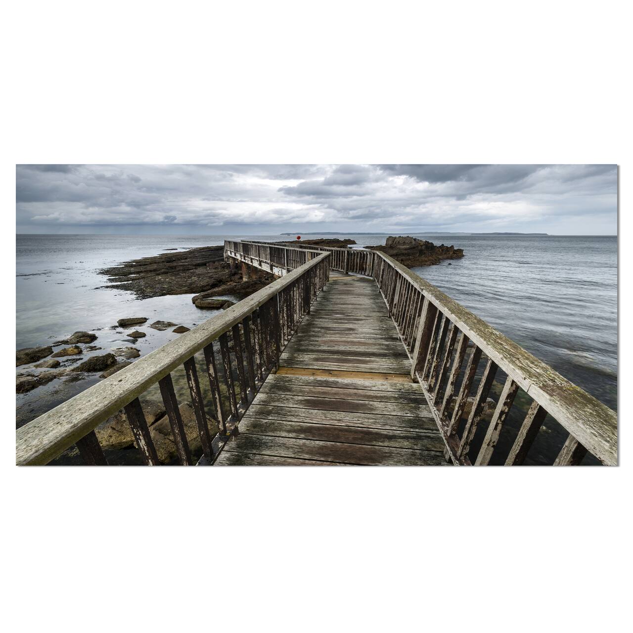 Designart - Wooden Pier on North Irish Coastline - Sea Bridge Canvas Art Print